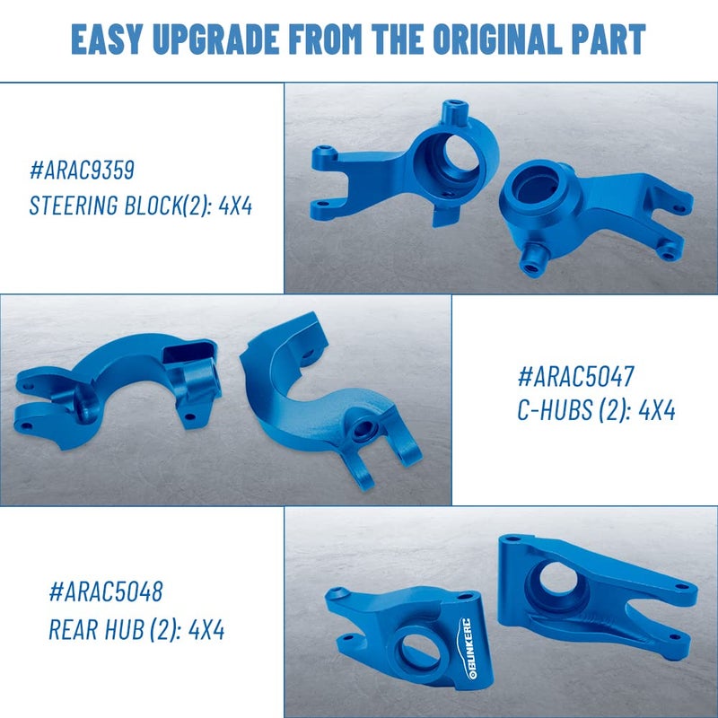 OGUNKE RC Aluminum Front Steering Block&Caster Block and Rear Hub with Ball Bearings Upgrade Parts for 1/10 Arrma Senton Granite Typhon BigRock (Blue) - Image 4